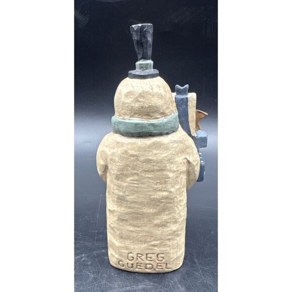 Greg Guedel Folk Art Snowman Holding Presents & Stocking 6.5” Christmas Signed - Picture 3 of 9